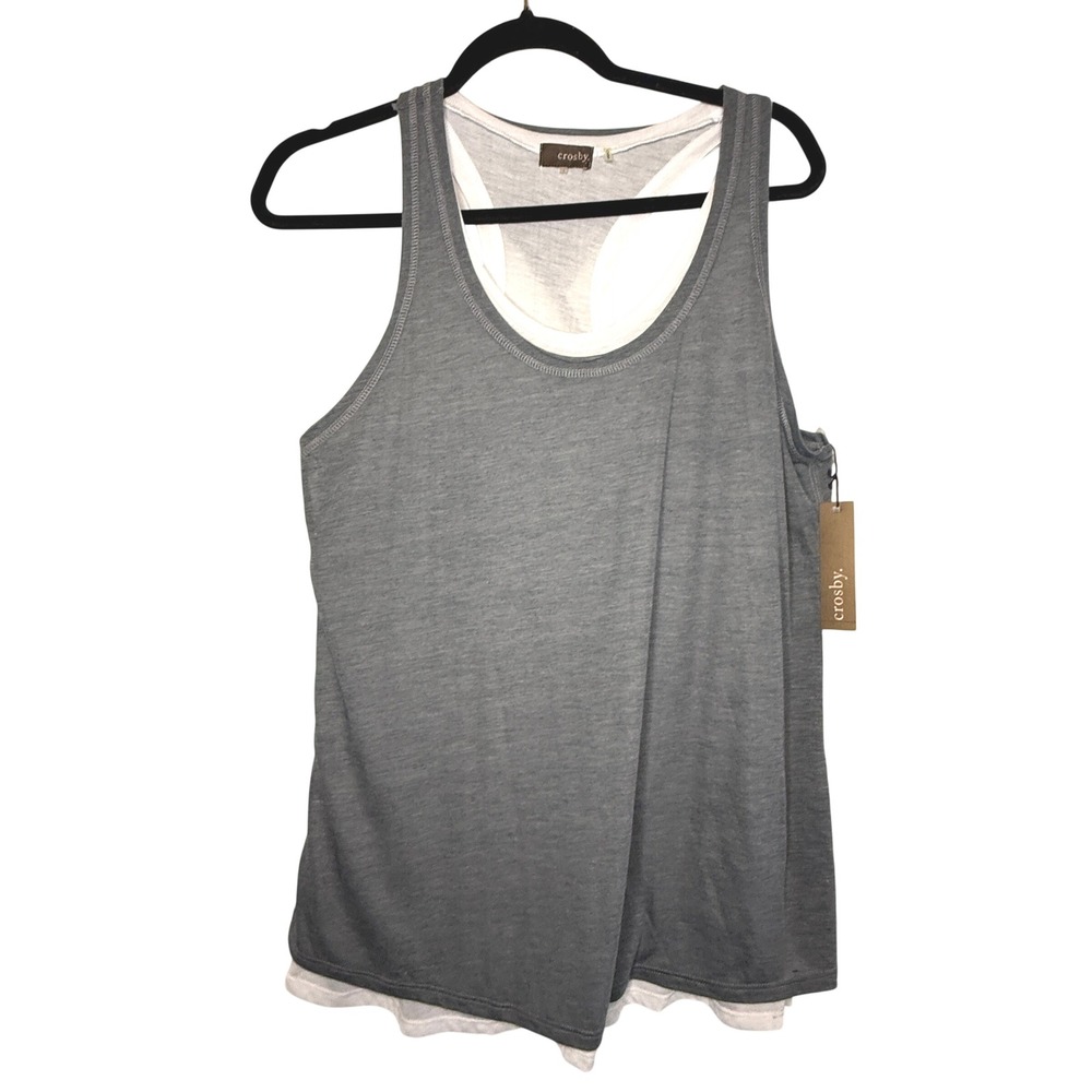 Crosby Grey White Layered Knot Back Racerback Tank Top L NWT Athleisure